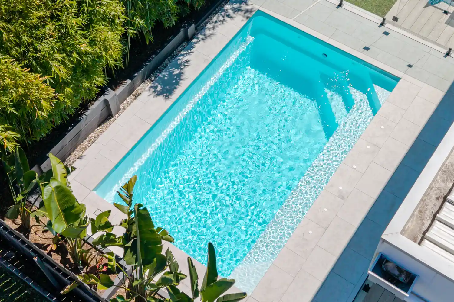 Heron Series Compact Fibreglass Pool Aerial View Aerial view of the Heron Series compact fibreglass pool