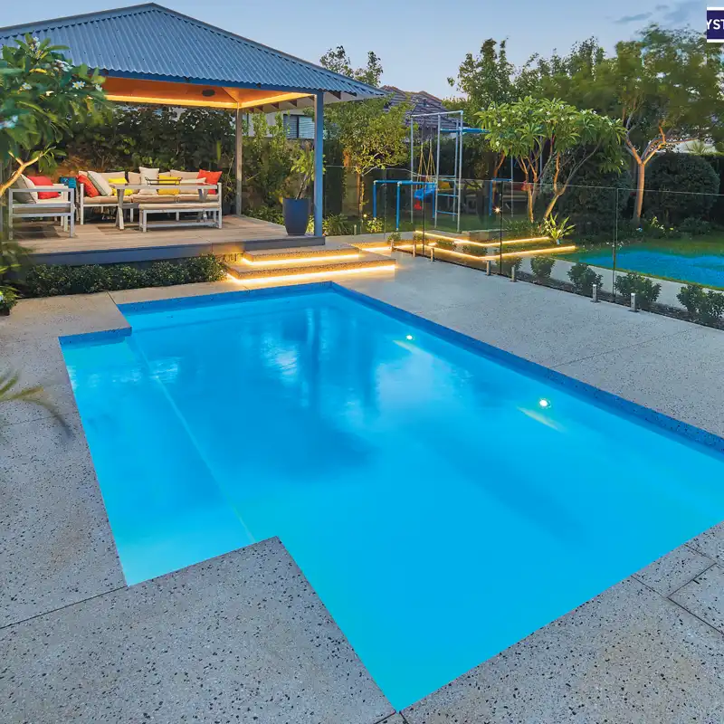 Medina fibreglass swimming pool designed for modern Sunshine Coast outdoor living