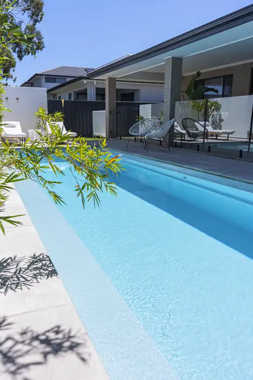 Contemporary fibreglass lap pool designed for modern Sunshine Coast outdoor living