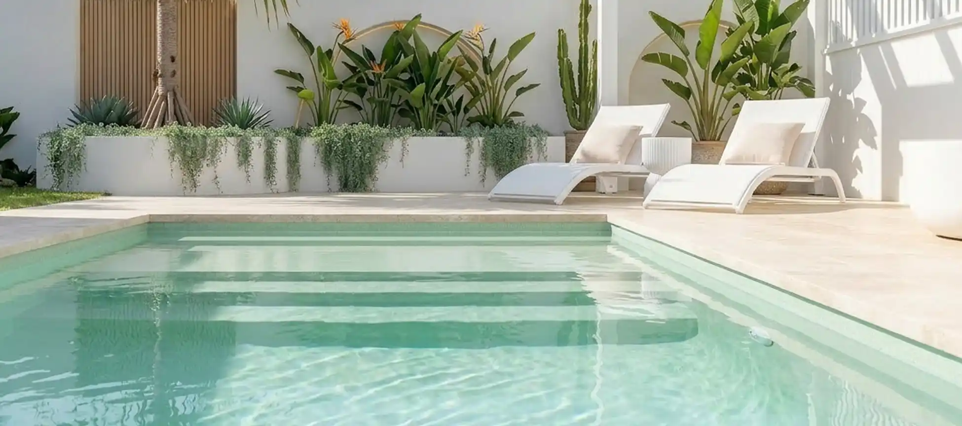 Modern outdoor living space with contemporary swimming pool design by Monsoon Pools