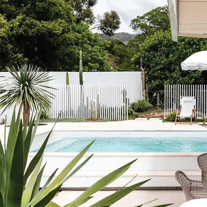 Contemporary fibreglass swimming pool designed for Sunshine Coast outdoor living