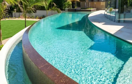 Premium concrete pool finish with curved swimming pool design on the Sunshine Coast