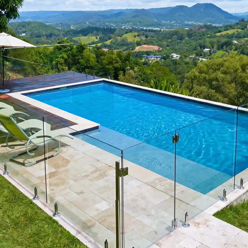 Contemporary concrete swimming pool with mountain views on the Sunshine Coast