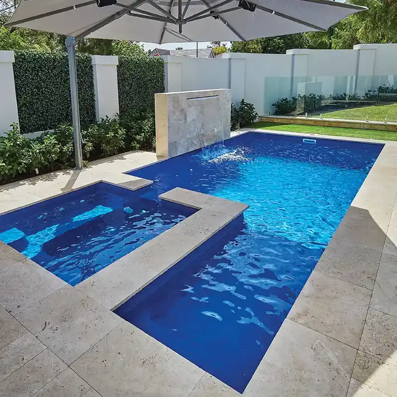 Coral Bay pool with integrated spa, water feature and modern outdoor entertaining area.