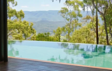 Custom concrete infinity pool overlooking the Sunshine Coast hinterland